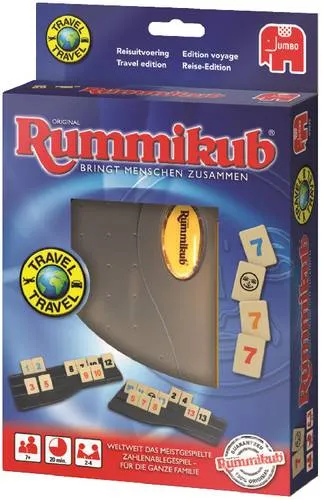 Jumbo Spiele Original Rummikub Kompakt - Reise-Edition des Spieleklassikers für die ganze Familie, ideal für 2-4 Spieler ab 7 Jahren
