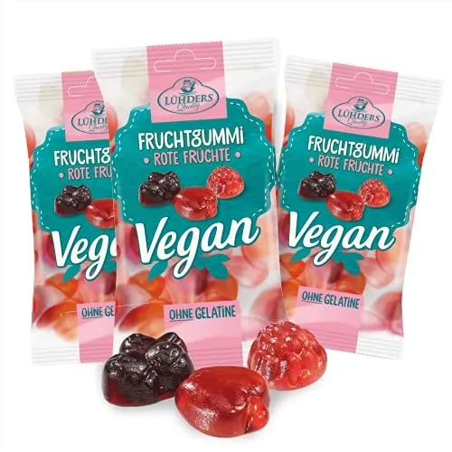 LÜHDERS - Rote Früchte Fruchtgummis | mit 20% Fruchtsaft | ohne Gelantine | vegan (3er Set) je 80g