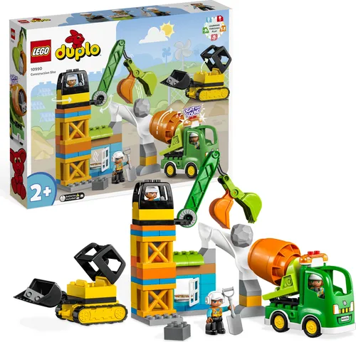 LEGO DUPLO Baustelle 10990 - Spielset mit Kran, Bulldozer und Betonmischer, fördert Kreativität und motorische Fähigkeiten für Kinder ab 2 Jahren