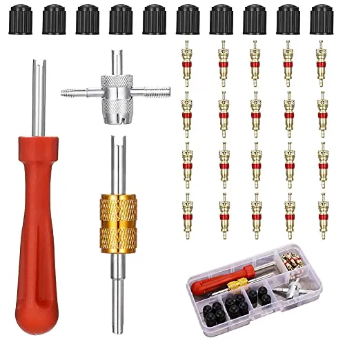 Stücke Teiliges Reifenventil-Entferner-Set, Mit 20 * Ventileinsätzen, Doppel- und Einkopf-Ventileinsatz-Entferner, Einem 4 * Wege-Ventilwerkzeug und 10 * Reifenventilkappen, Reifenreparatursatz 33