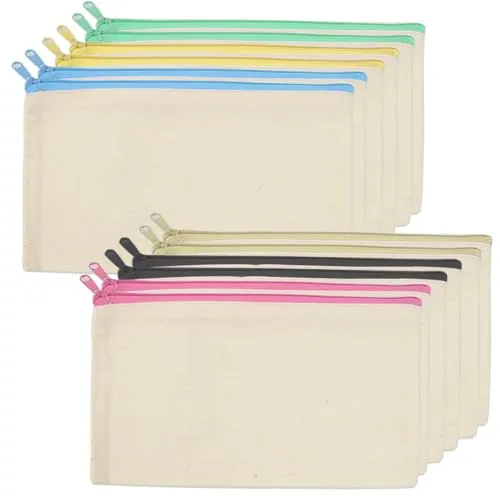 PCS DIY Blanko Stoff Federmäppchen Schulmäppchen,Mäppchen Graffiti Taschen Leinwand Kosmetiktasche Malerei Basteltaschen Blanko Stoffbeutel mit Reißverschluss Segeltuch Schul Mäppchen 6-farbiges 12