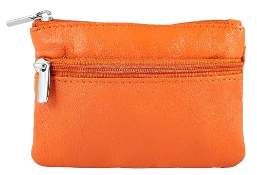 Excellanc Geldbörse für Unisex aus Leder in Orange, Geldbeutel mit Reißverschluss in 7,5 x 11 x 1 cm