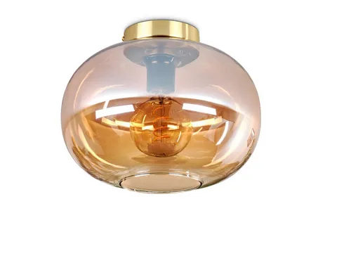 hofstein Deckenleuchte Deckenlampe aus Metall/Glas in Goldfarben/Schwarz/Bernsteinfarben, ohne Leuchtmittel, moderne Leuchte mit Schirm aus Glas (30cm), 1xE27, ohne Leuchtmittel