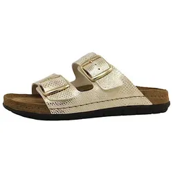 Rohde Damen Pantolette Rodigo-D 5872 - Gold - Pantoletten mit schimmerndem Muster und weichem Memoryfußbett, ideal für Komfort und Stil bei jedem Anlass.