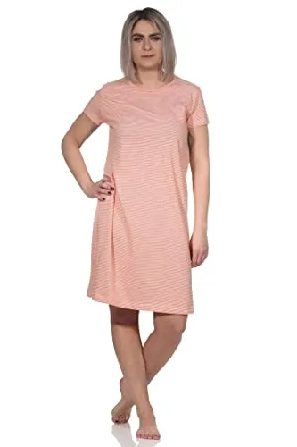 Normann Wunderschönes Damen Kurzarm Nachthemd in feiner Ringeloptik, Farbe:orange, Größe:44-46