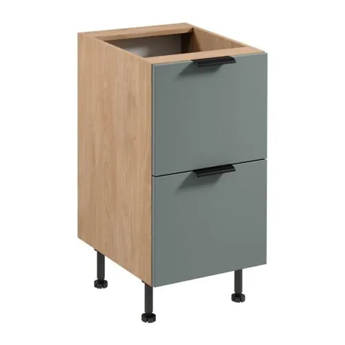 Küchenschrank Unterschrank Beige-Grau mit 2 Schubladen - Moderner Küchenschrank für den Essbereich oder die Küche. Mit Soft-Close-Türen und verstellbaren Füßen bietet er praktischen Stauraum und eine ansprechende Optik. Maße: 45 x 52 x 87 cm.