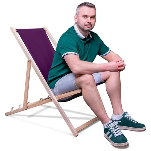 DreamRoots Liegestuhl Klappbar Holz aus Buchenholz, bis 130 kg belastbar, 3-Fach verstellbare Rückenlehne, waschbarer Polyesterbezug
