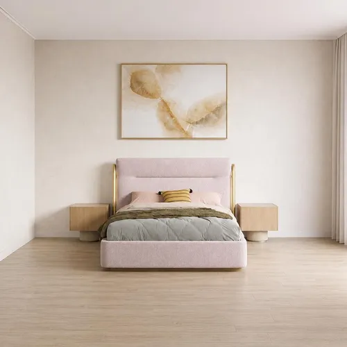 Modernes Schlafzimmer Set mit Polsterbett und 2 Nachttischen Beige - Schlafzimmer Set für Erwachsene, inklusive Polsterbett mit LED-Licht und zwei stilvollen Nachttischen. Robuste Holzstruktur und modernes Design für jeden Raum.