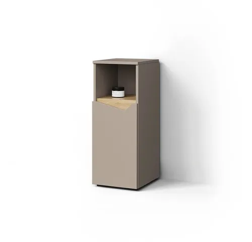 Livinity® Midischrank Timavo – Greige, 30 x 74.5 cm - Moderner Midischrank für Ihr Bad, mit Tür und offenem Fach für zusätzlichen Stauraum. Aus robustem Spanplattenmaterial mit pflegeleichter Melaminharzbeschichtung.