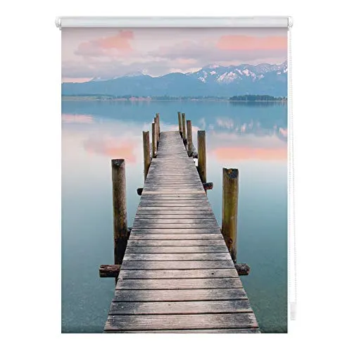 Lichtblick Klemmfix Verdunklungs-Rollo Steg Abendstimmung - Seitenzug- & Springrollos, ideal für Kinderzimmer mit 100% verdunkelndem Stoff und hochwertigem Digitaldruckmotiv, ohne Bohren montierbar, Made in Germany und Oeko-Tex zertifiziert.