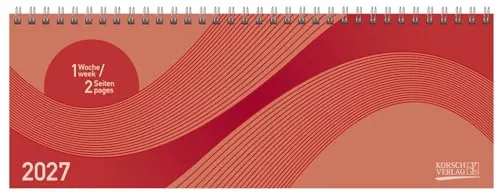 Tischkalender quer Professional Colourlux 2027 rot: 1 Woche 2 Seiten; Bürokalender; Tischquerkalender im Format: 29,8 x 10,5 cm