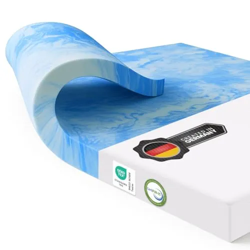 MKS Matratzen Topper 90x200 cm, 5cm Matratzentopper Gel-Memory-Schaum, Ergonomischer H4 mit kühlendes Gefühl, atmungsaktivem Bezug, Schlafkomfort wie auf Wolken