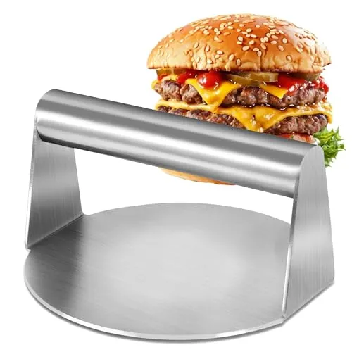 Edelstahl Burgerpresse, 5,5 Zoll Round Burger Smasher, Professionelles Burger Pattie Presse Grillzubehör für Flat Top Grill, Grillen, Burger, Steaks Squeeze Grease, Einfach zu Säubern, Antihaft