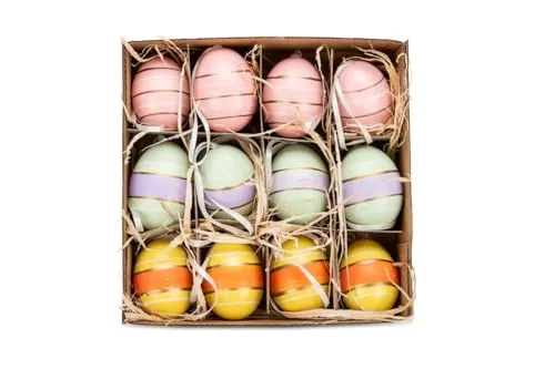 NaDeco Hühnereier, bemalt, 12 Stück, mit Hänger, in vielen Farben & mit verschiedenen Motiven erhältlich | Deko-Ostereier | Schöne Osterdeko zum Aufhängen, Farbe:Bunt Gestreift