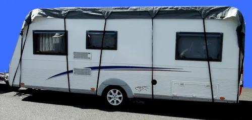 EXCOLO Dachabdeckung Dachplane Dachschutz als Plane Abdeckung Garage für Wohnwagen oder Wohnmobil Caravan Reisemobil in grau 3,0m breit in verschiedenen Längen (5,5m x 3,0m)
