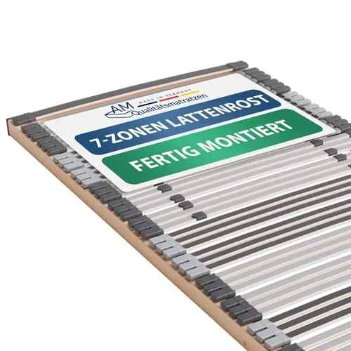 AM Qualitätsmatratzen 7 Zonen Lattenrost 80x200 - Ergonomisch & Starrer Komfort - Lattenroste: Ergonomischer 7-Zonen-Lattenrost mit 44 Federleisten für optimale Körperanpassung und individuelle Festigkeitseinstellung. Made in Germany, komplett montiert und 30 Nächte Probeschlafen!