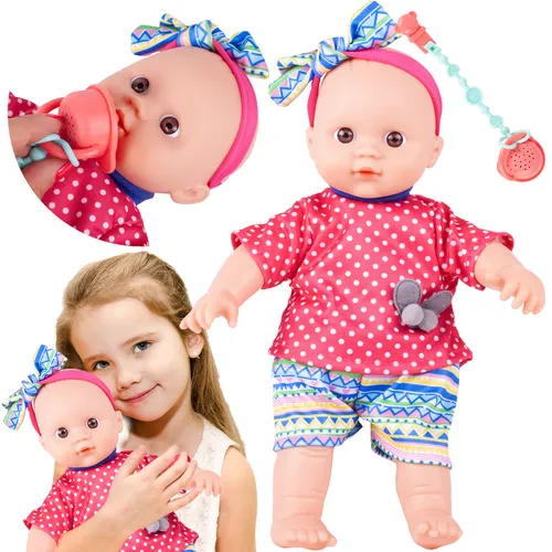Malplay Babypuppe mit Stirnband Schleife Bogen Interaktive für Kinder 31cm Puppe