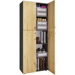 VCM Holz-Schuhschrank Lona - 5 Fächer für optimalen Stauraum - Schuhschrank mit 5 Fächern und 4 Drehtüren, ideal für Ordnung im Flur. Maße: B. 70 x H. 184 x T. 40 cm. Hochwertige Metallbeschläge sorgen für Langlebigkeit.