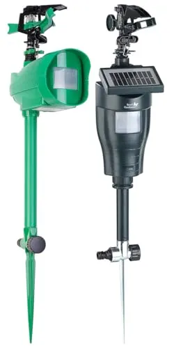 Royal Gardineer Katzenabwehr-Geräte: Wasserstrahl-Tierschreck mit PIR-Sensor, Batterie & Solar (Katzenabwehr Bewegungsmelder, Tierschreck zur Reiher-Abwehr, Wassersprenger)