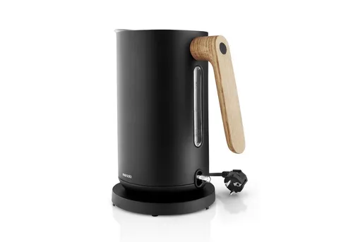 eva solo Wasserkocher Nordic kitchen Schwarz - 360° drehbar, elegantes Design mit Eichenholzgriff und tropffreiem Ausgießer