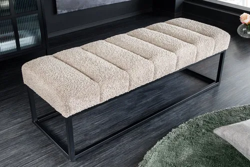 Riess-Ambiente Sitzbank PETIT BEAUTÉ 110cm in champagner greige und schwarz - Elegante Sitzbank für den Flur oder das Schlafzimmer, mit pflegeleichtem Bouclé-Bezug und gepolsterter Ziersteppung für höchsten Komfort.