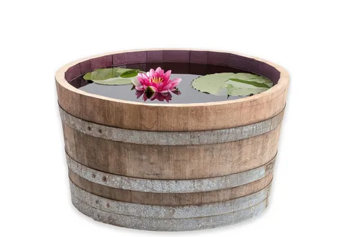 Temesso Holzfass - Halbiertes Eichen-Weinfass als Pflanzkübel - Übertöpfe aus original Eichenholz, frostsicher und witterungsbeständig. Ideal als Miniteich oder Pflanzenkübel mit 100 Liter Fassungsvermögen!