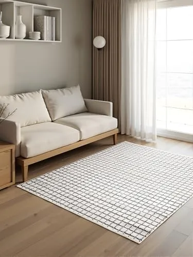 Wohnzimmerteppich - Weich & gemütlich - 120cm x 160cm - Weiß-Anthrazit - 3D Effect - Schlafzimmerteppich, Boho, Scandi