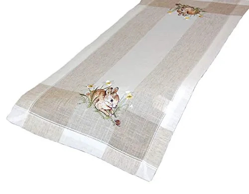Raebel OHG Tischläufer - beige-bunt Stickerei ''Hasen'' Leinenoptik (40/90)