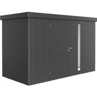 Biohort Gerätehaus Neo 1D Dunkelgrau-Metallic mit Doppeltüre - Gerätehäuser aus Metall mit 5,8 m² Grundfläche, breiter Doppeltüre für einfachen Zugang und robuster Konstruktion, ideal für die Aufbewahrung von Gartenutensilien und mehr.