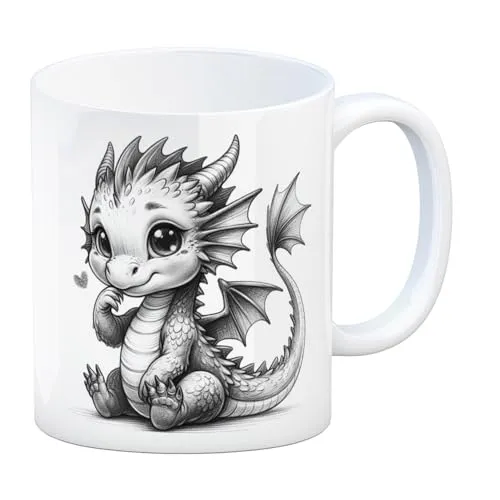 speecheese Niedlicher Drache Kaffeebecher Bezaubernder süßer Drache in ruhender Pose Niedlich dasitzendes Fantasiewesen Tasse