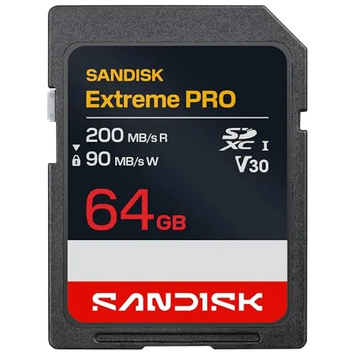 SANDISK Extreme Pro SDXC 64GB - Hochgeschwindigkeits-Speicherkarte - Die SANDISK Extreme Pro SDXC 64GB bietet schnelle Übertragungsraten und hohe Speicherkapazität für kreative Profis. Ideal für die Aufnahme von 4K-Videos und hochauflösenden Bildern. Perfekt für schnelle Datenübertragungen und zuverlässige Leistung.