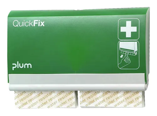 Plum QuickFix Pflasterspender mit 90 wasserfesten Pflastern - Praktischer Pflasterspender für feuchte Arbeitsumgebungen. Enthält 90 wasserfeste Pflaster, hygienisch verpackt und einfach mit einer Hand zu bedienen. Kompakt und abschließbar für weniger Verbrauch.