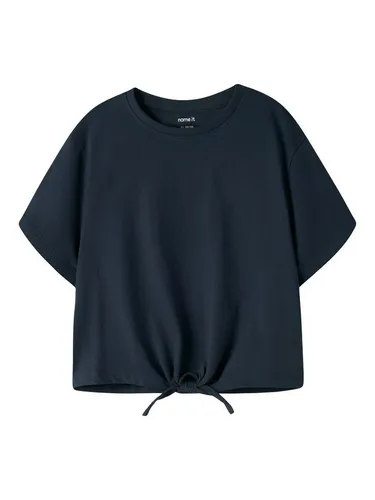 Name It Kurzarmshirt NKFVAYA SS LOOSE TOP NOOS Baumwolle, Schleifen-Detail am Saum