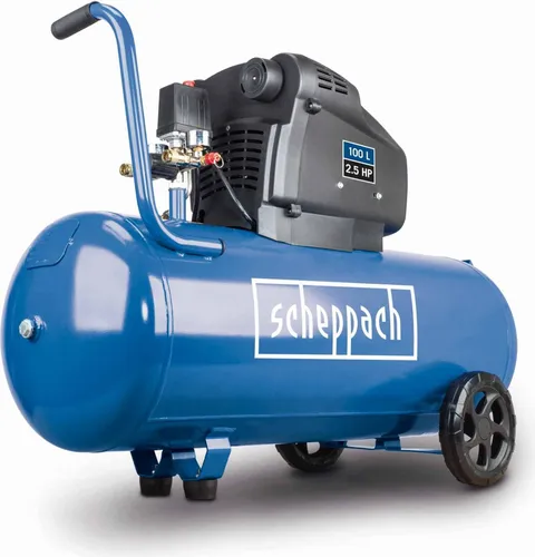 Scheppach HC105DC Kompressor - 2,5PS, 100L, 10bar - Kompressor für Werkstatt und Baustelle mit 322L/min Ansaugleistung und ölfreiem Betrieb für lange Lebensdauer. Integrierte Fahrvorrichtung für einfachen Transport.