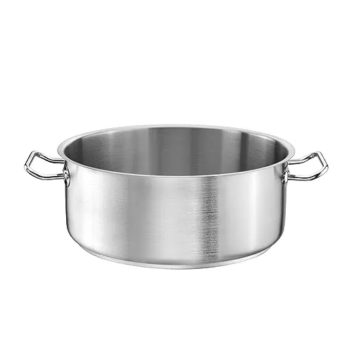 TOMGAST Niedriger Topf mit 36 cm Durchmesser | Fassungsvermögen 14 l, Höhe 14 cm | Edelstahl | Dreifachboden | Für Kochfeld und Induktion | Spülmaschinenfest