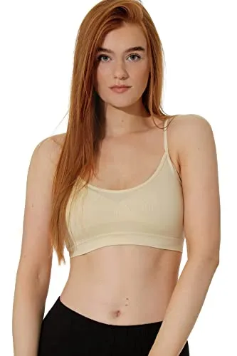 Yenita 3er Pack Damen Bustier, Seamless Bra Top ohne Seitennähte, Spaghettiträger, Wohlfühl-BH, Haut, Gr. L