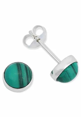 Ohrstecker 925 Silber Malachit grüner gestreifter Stein Edelstein Ohrringe echt Silber Damen Sterling Silber Stecker Geschenk(MOS-038-10)