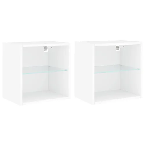 vidaXL TV-Wand Nachttische mit LED-Leuchten 2 Stk. Weiß von vidaXL
