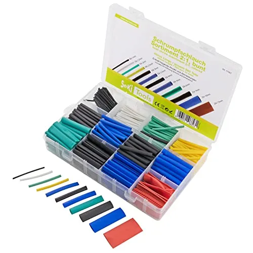 SeKi Schrumpfschlauch Sortiment bunt 560-teilig in 6 Größen je 4,5cm Lang; Farbiges Sortiment zum Isolieren & Reparieren von Kabeln