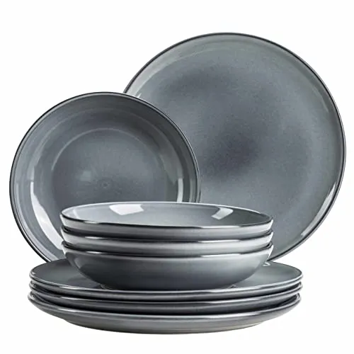 MÄSER Serie Livio Teller Set für 4 Personen - 8-teiliges Tafelservice aus hochwertigem Steinzeug, spülmaschinen- und mikrowellengeeignet, mit einzigartiger Glasurtechnik für einen modernen Scandi-Stil.