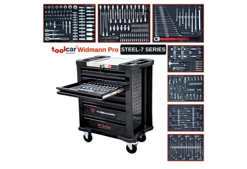 Toolcar Werkzeugwagen Widmann Pro Steel Series 7 - Werkstatteinrichtung mit 7 Schubladen und 4 robusten Rollen, aus hochwertigem Metall für maximale Stabilität und Mobilität.