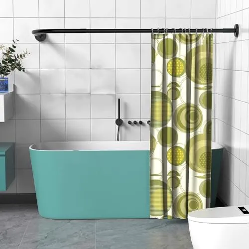 Duschvorhangstange, Duschstange für Duschvorhang, Duschvorhangstange Ecke L Form für Badezimmer Badewanne Umklei(Size: 70-95cm x 90-130cm, Color:Schwarz, Ohne Bohren)