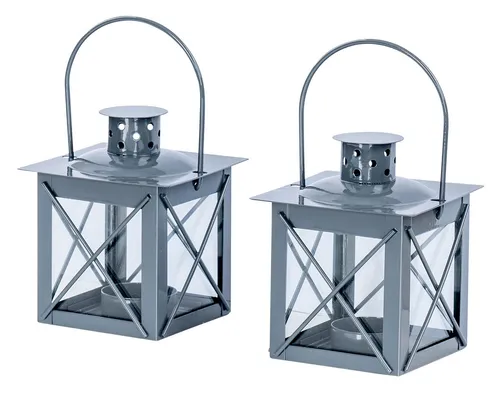 Levandeo® Kerzenlaterne, 2er Set Windlicht H10cm Laterne Grau Metall Tischdeko Kerze