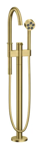 Axor One Einhebel-Wannenmischer - Brushed Brass, bodenstehend mit Hebelgriff - Armaturen, elegantes Design in Brushed Brass für ein modernes Badezimmer und präzise Temperaturkontrolle.