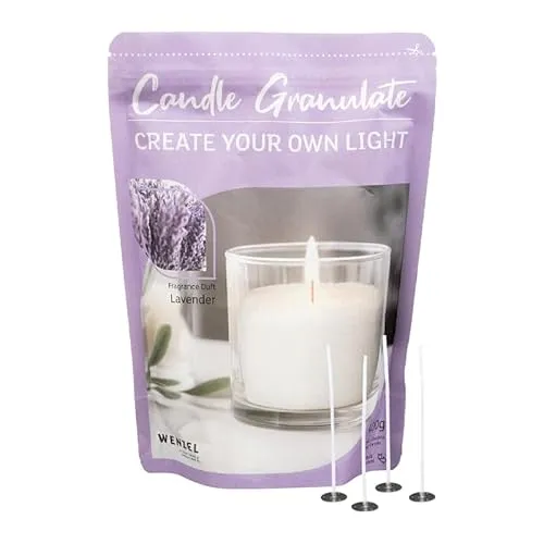 luterna Kerzengranulat mit Duft zum Selbergießen, Lavender, Wenzel, inkl. 4 Dochten & Dochthaltern, 400 g