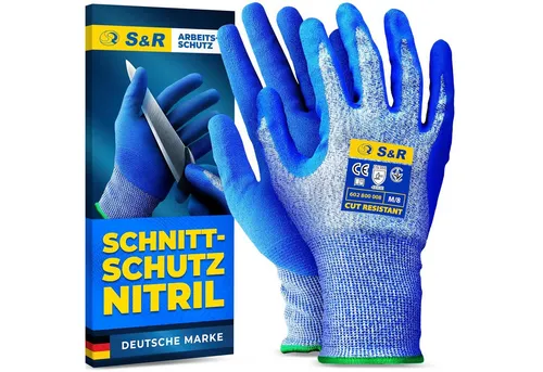 S&R Schnittschutzhandschuhe Schnittfeste Schutzhandschuhe 1 Paar mit Nitrilbeschichtung in XL / 10 (2-St) Anti-Rutsch Arbeitshandschuhe für Montage, Bauen, Restauration