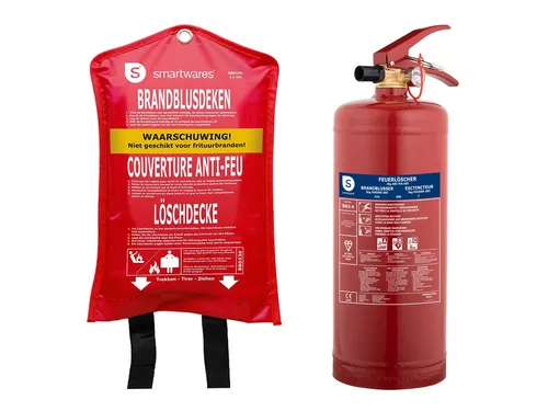 smartwares Pulver-Feuerlöscher 3kg mit Löschdecke - Handlicher 3kg Pulverfeuerlöscher für Brandklassen A, B, C plus praktische Löschdecke (100 x 100 cm). Ideal für Zuhause, Auto und Werkstätten. Effiziente Brandbekämpfung und geprüfte Qualität für Ihre Sicherheit.
