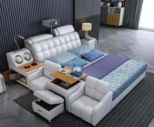 Luxus Design Leder Bett mit Multifunktionalität