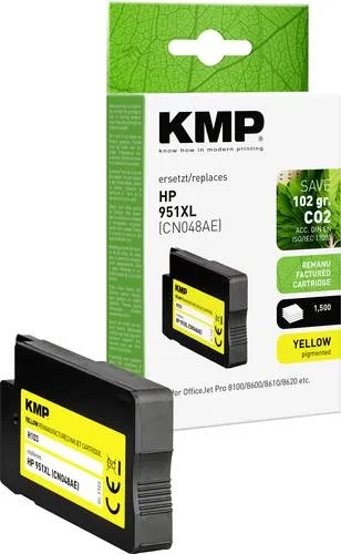 KMP Druckerpatrone HP 951XL - Kompatible Gelb Tintenpatrone, höchste Qualität und Preisvorteil, hergestellt in Europa
