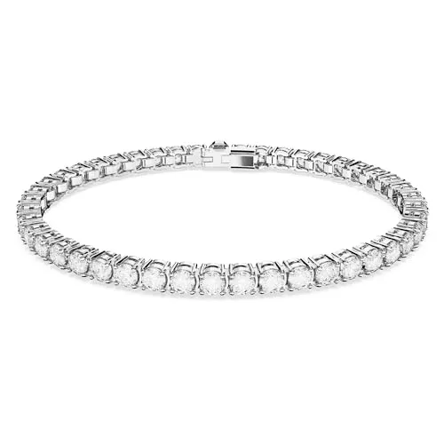 Swarovski Matrix Tennis Armband, Rundschliff, Blau, Rhodiniert - Armbänder für Damen, klassisches Design mit funkelnden Kristallen und rhodinierter Fassung, perfekt als zeitloses Schmuckstück oder Geschenkidee.
